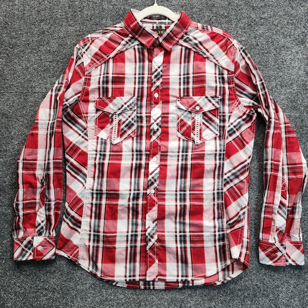 Helix Men Athletic Fit Plaid Western Pearl Snap Cowboy Shirt Medium Cotton Blend